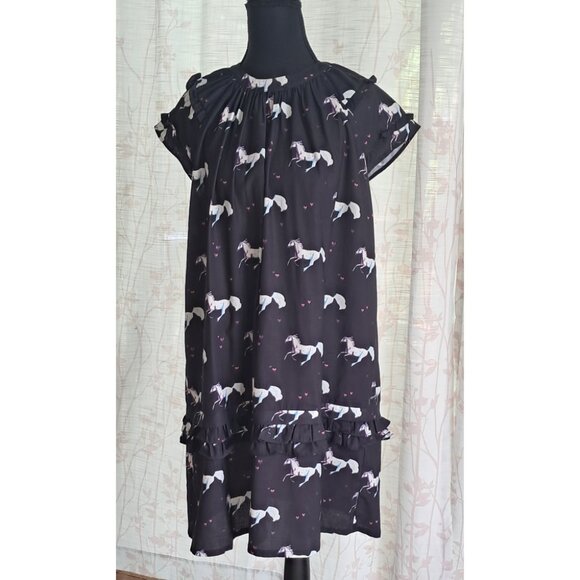 Whimsical Minidress with Horse Critter Print and Flounces - Picture 1 of 3